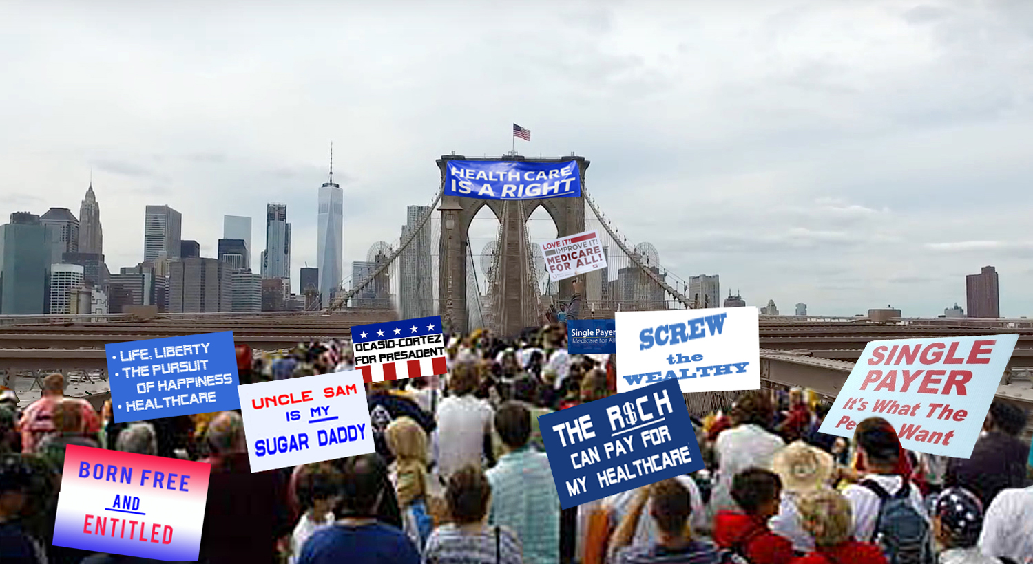 Crowd of people on Brooklyn Bridge