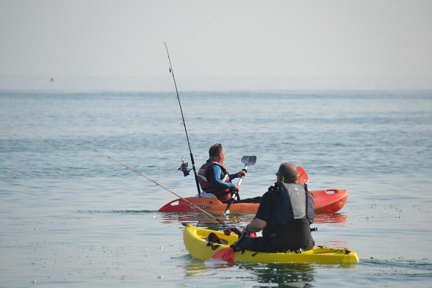 Kayakers rigged for fishing