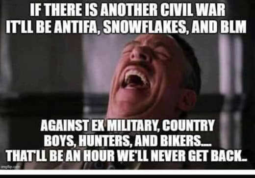 if-civil-war-antifa-snowflakes-blm-vs-ex-military-hunters-bikers-hour-never-get-back