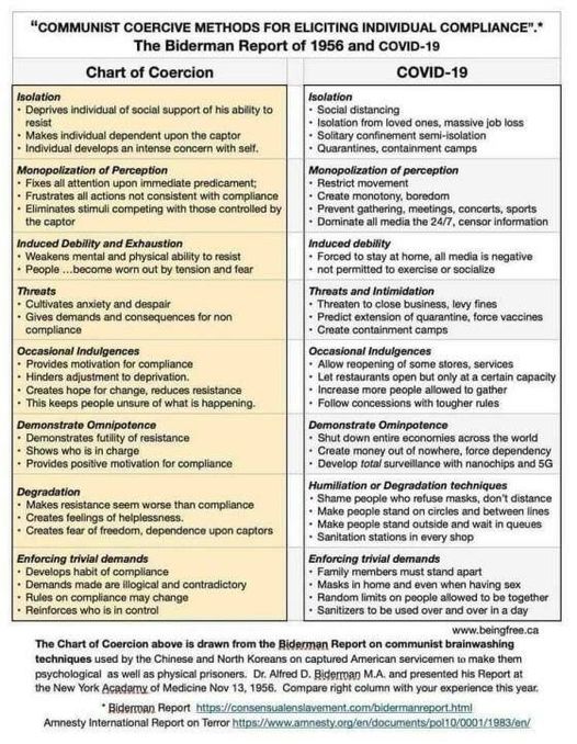 Biderman Report Chart of Coercion vs COVID-19 Lockdown