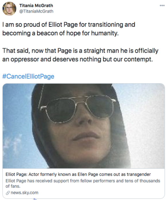 Titania McGrath Ellen Page Elliot Page Identity Politics Love Hate Oppression Contempt