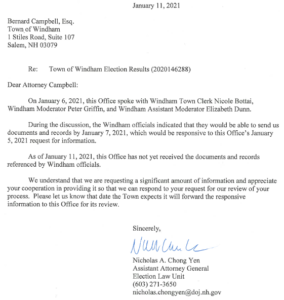 NH DOJ Letter to Campell over election materials