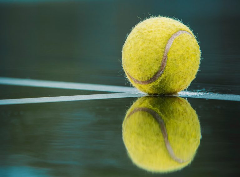 Tennis ball, tennis court, refelction