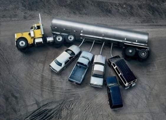 Fossil fuel feeding tanker truck cars