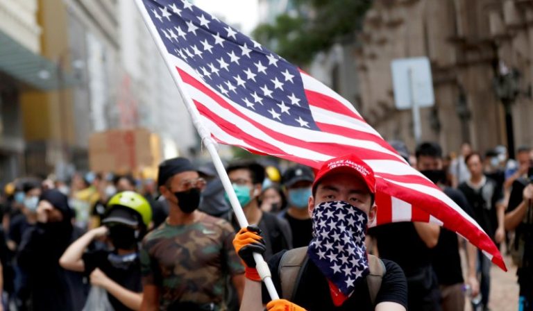 Hong Kong US flags Protest - National Review