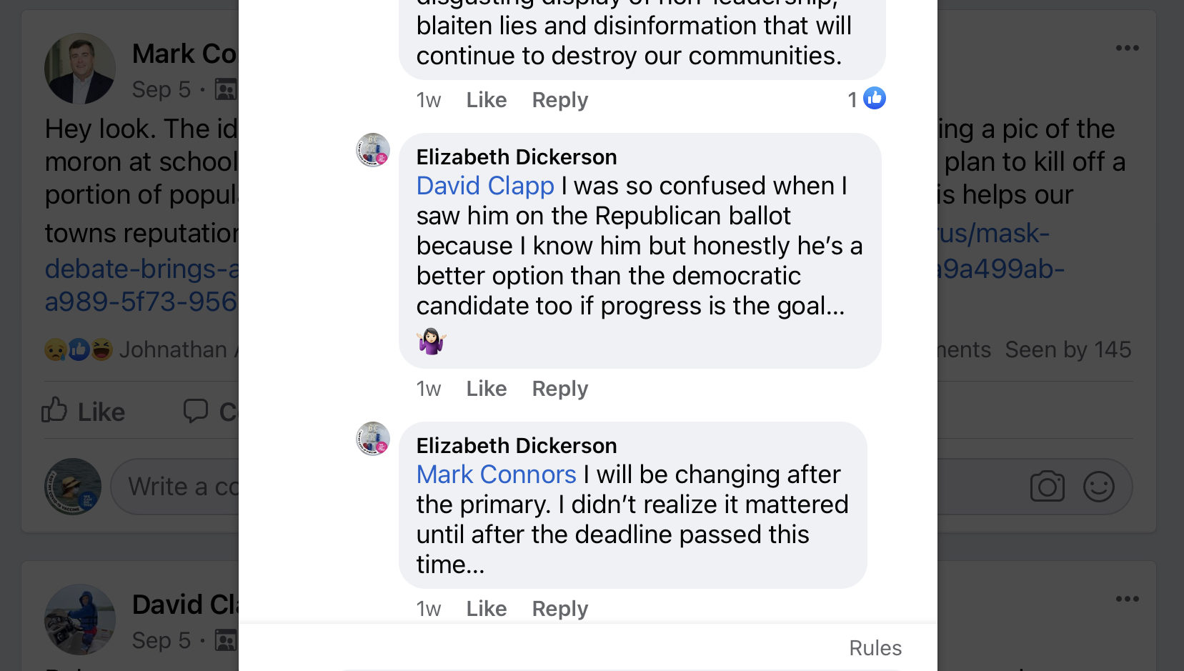 Liz Dickerson surprised to see wetherbee on GOP ballot (I know him) 