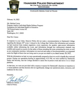 Hanover NH Police respond to FIRE request