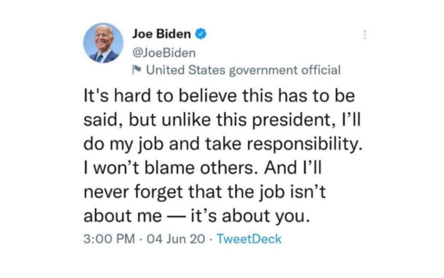 Joe Biden I wont blame others tweet june 2020