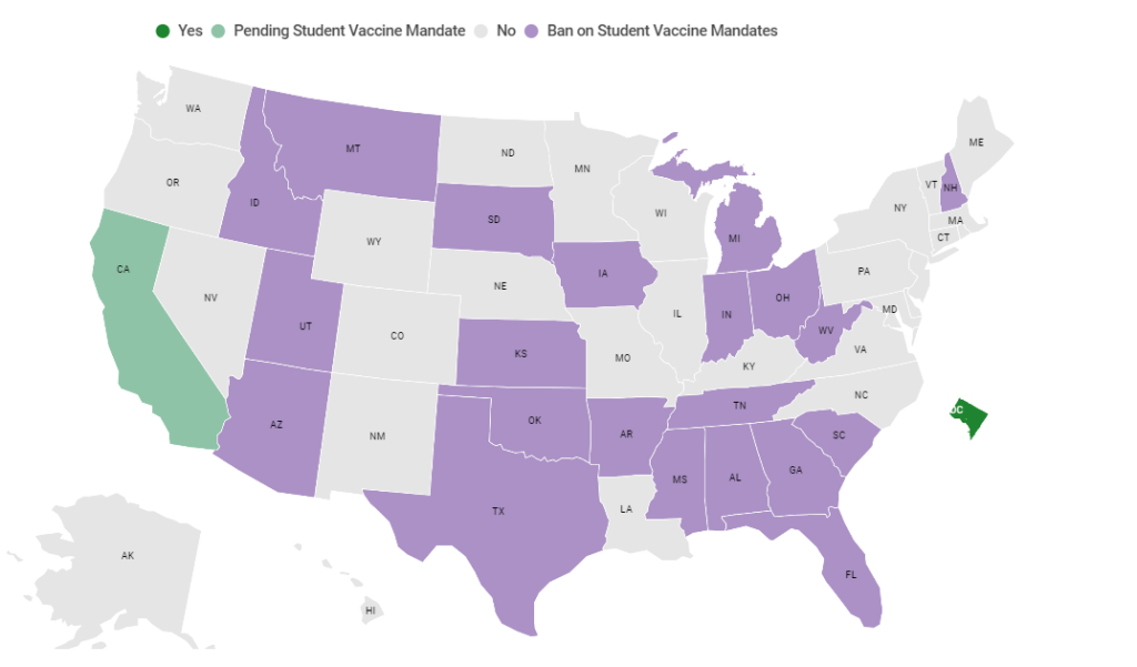 School vaccine mandate map