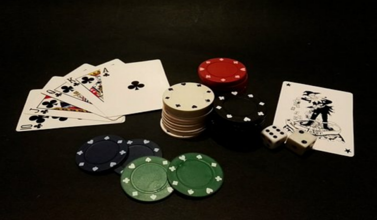 poker playing cards ace high straight with poker chips