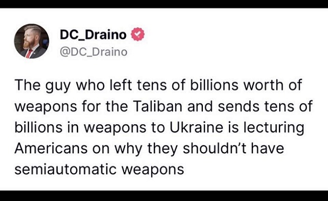 Billions of weapons for the Taliban and Ukraine and none for Americans