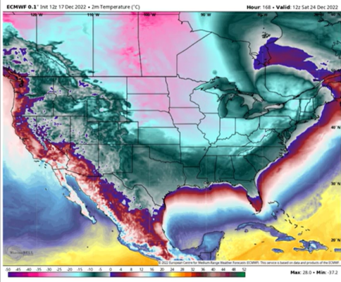 Weatherbell projection for Fri- sat Christmas week 2022