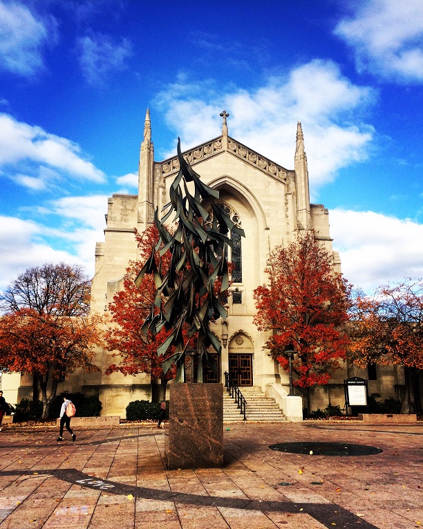BU Marsh Chapel with metal sculpture dedicated to Dr Martin Luther King PInterest