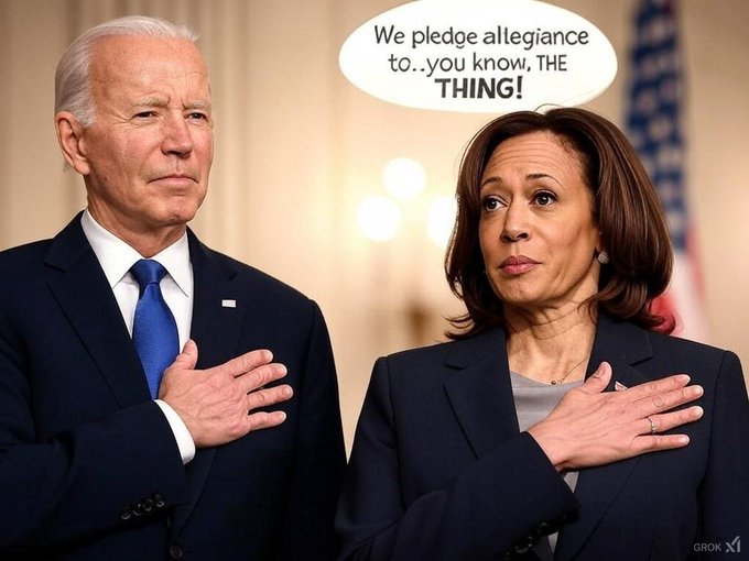 Kamala pledges allegience to the thing